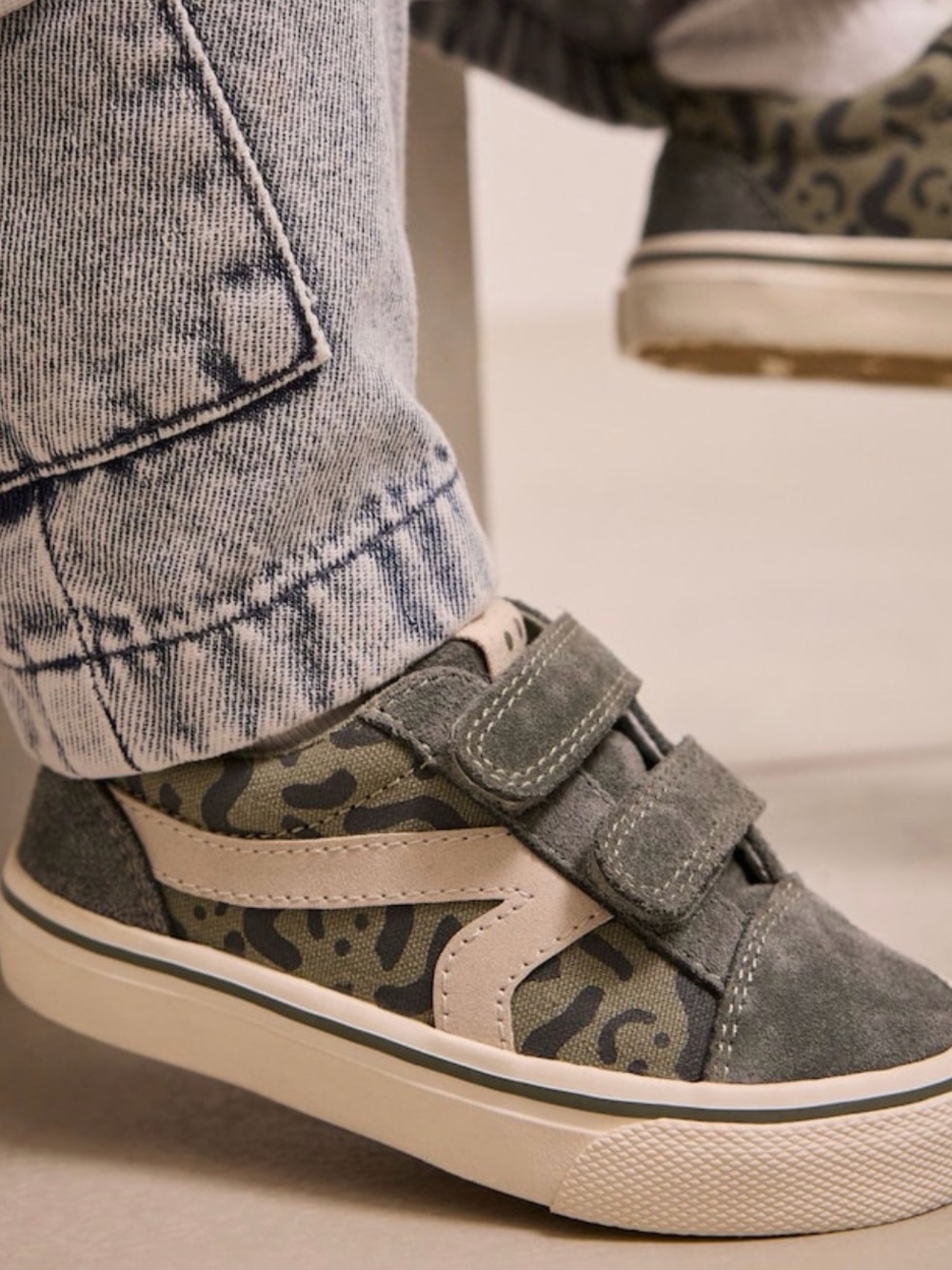 NEXT Kids Khaki Green Camo Velcro Sneakers Wide Fit G Brand New